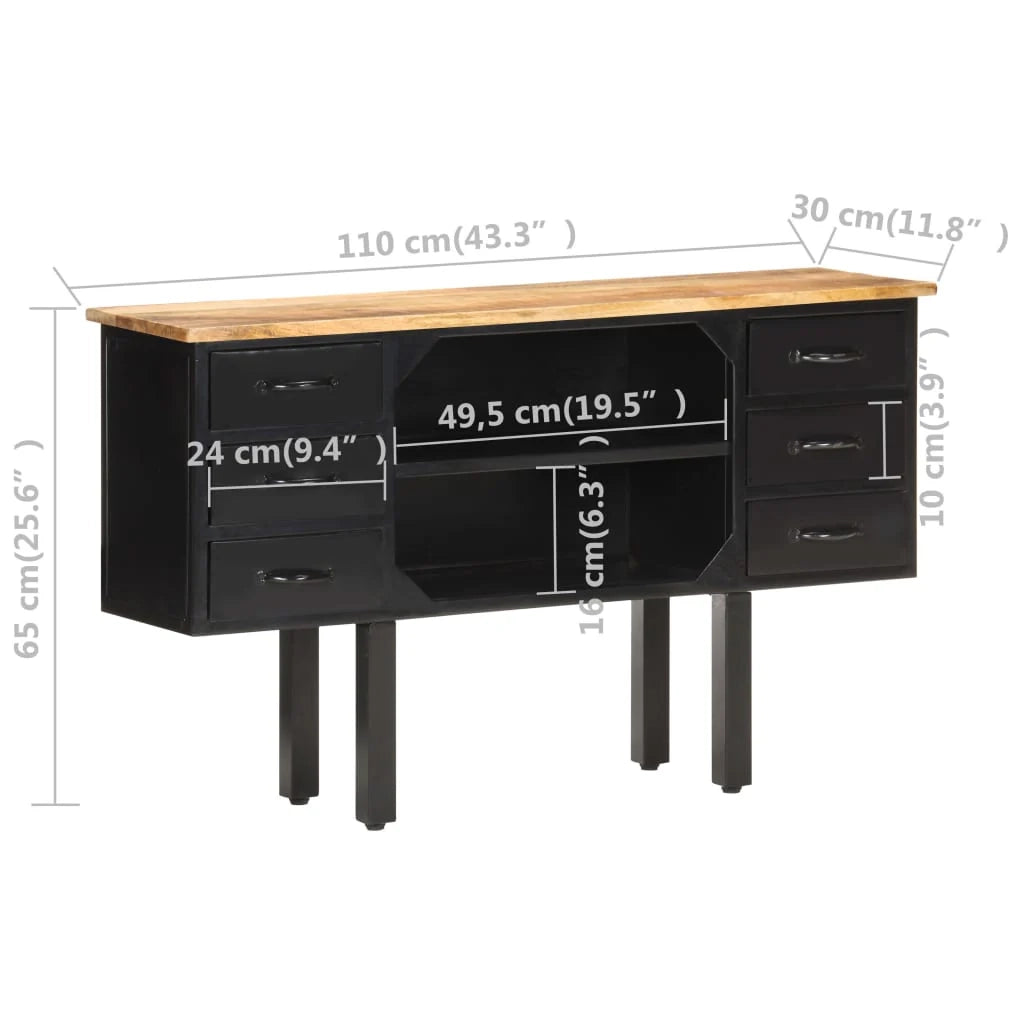 Buffet credenza cassettiera armadio mobile contenitore organizer per cucina soggiorno salotto 110 x 30 x 65 cm legno massello di mango grezzo e acciaio marrone 02_0029509