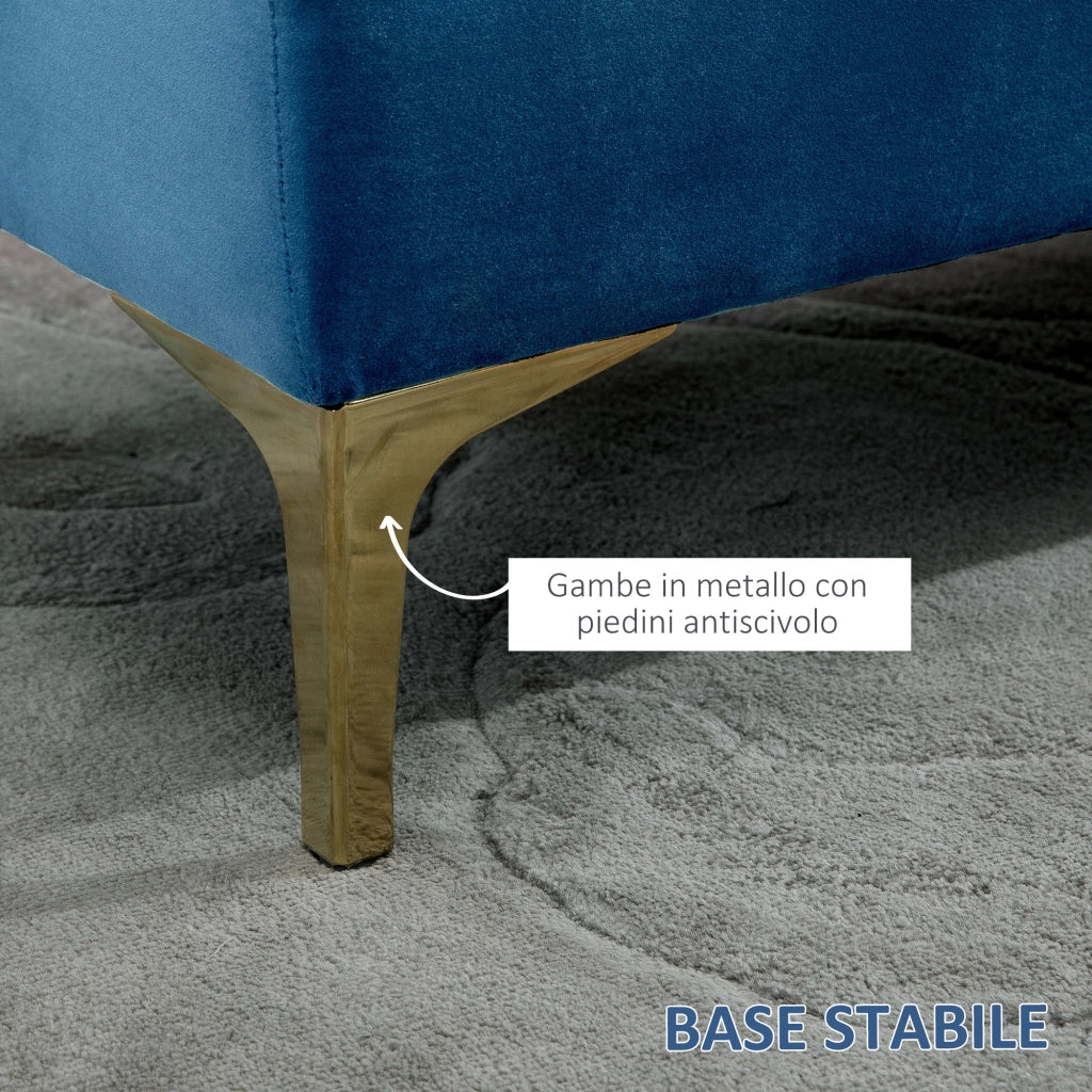 Letto contenitore imbottito ¨C zephmum ¨C Tessuto velluto, base metallo dorato, 118x45x42 cm, Blu