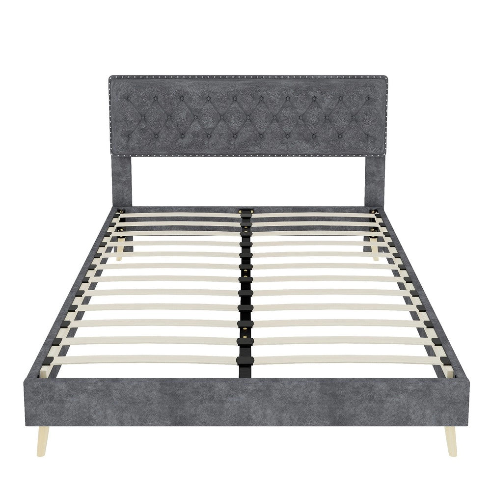 Letto Contenitore Imbottito ¨C MINIMAL ¨C Grigio 140x200 con Materasso