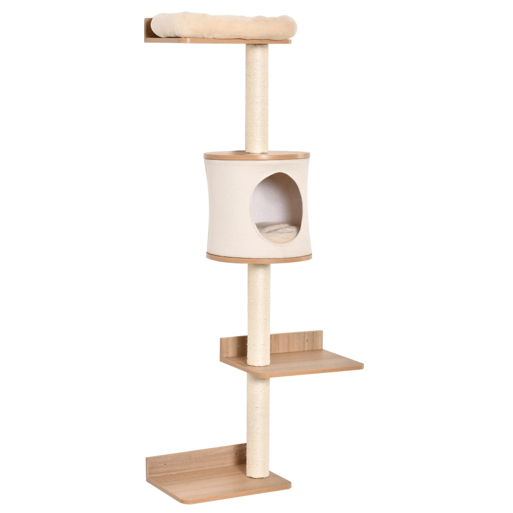 Albero per gatti a parete con piattaforme, cuccia e tiragraffi in sisal ¨C zephmum ¨C 38x30x149 cm