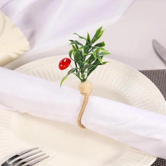Servetringhe a 6 pezzi - Decorazione da tavola - Servetten in cotone - Servetringhe in legno - Accessori da tavola - Tovaglioli in cotone - Servetringhe in corda di canapa duratura