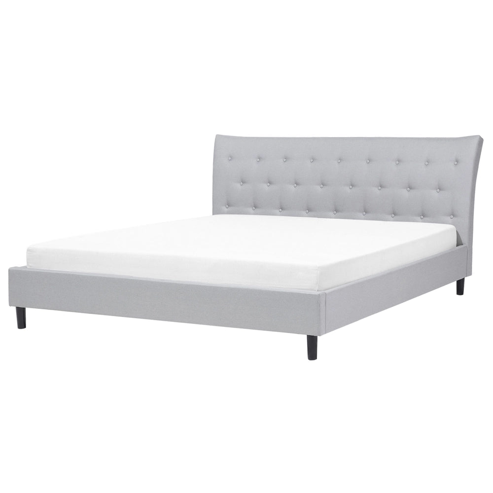 Letto a doghe Tessuto in poliestere grigio Gambe in legno imbottite Testiera capitonné 180 x 200 cm Design moderno