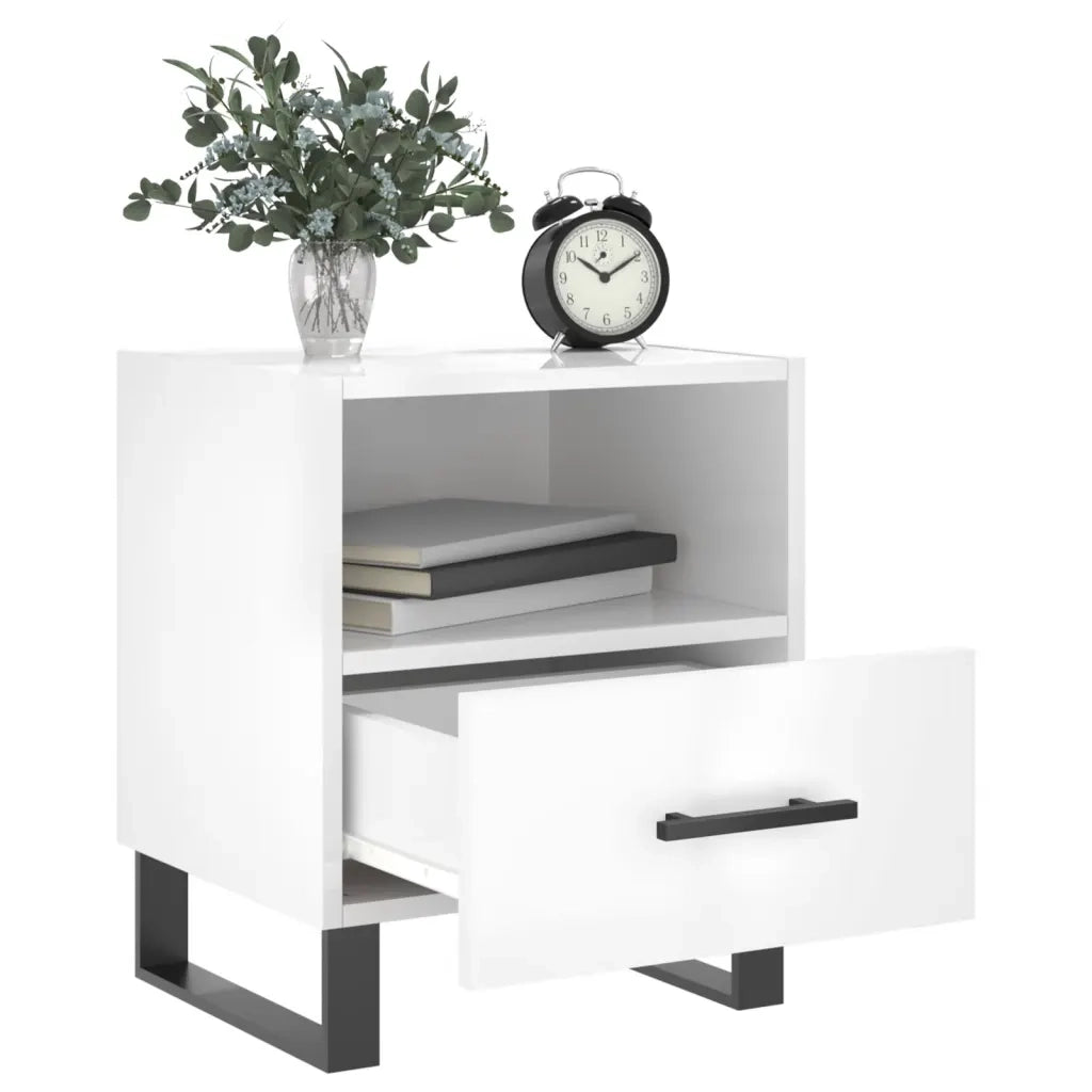 Comodini 2 pz-Set di 2 Tavolino da notte Bianco Lucido 40x35x47,5 cm in Legno Multistrato 877771