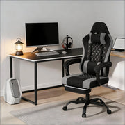 Sedia da ufficio girevole ergonomica con funzione massaggio, schienale alto, poggiapiedi, nero/grigio