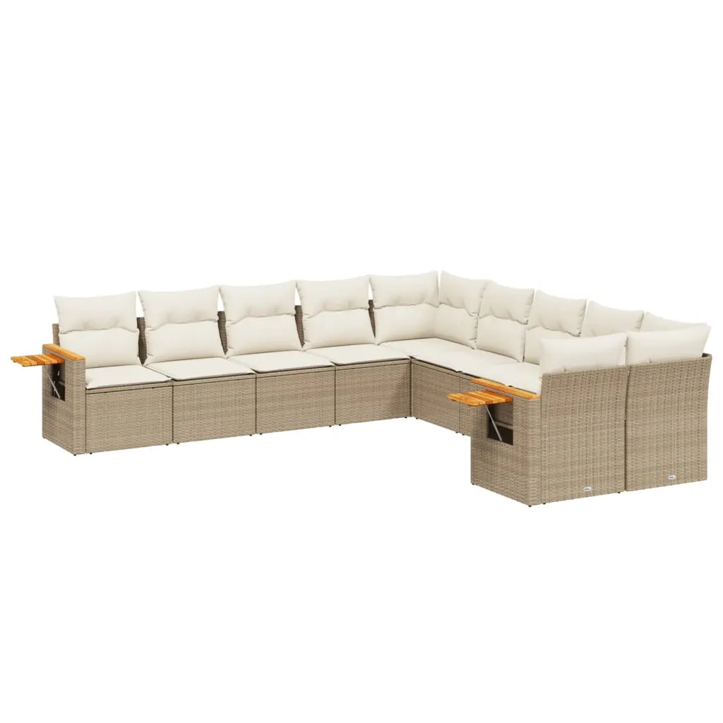 Set Divano da Giardino 10 pz con Cuscini Beige in Polyrattan 3259594