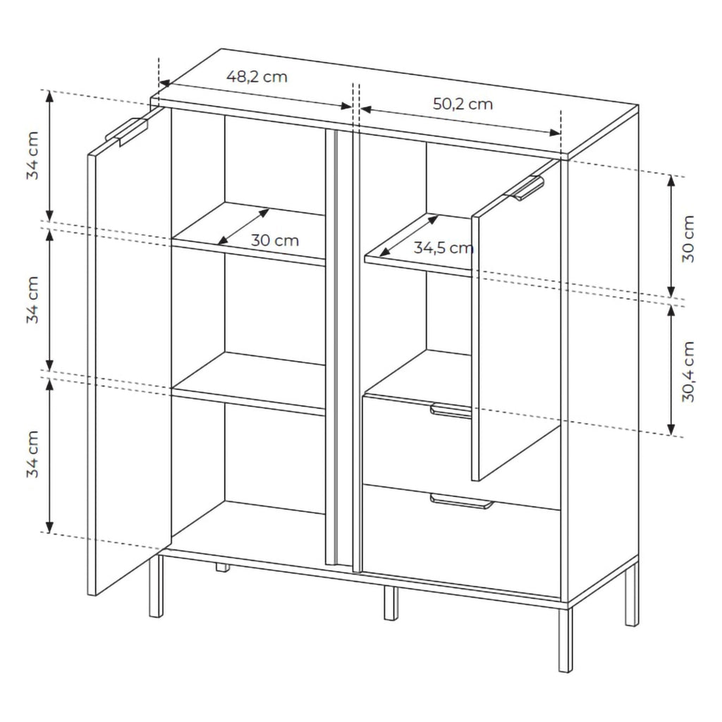 Madia Hameno, Credenza 2 Cassetti, 103x40x123h cm Nero Antracite