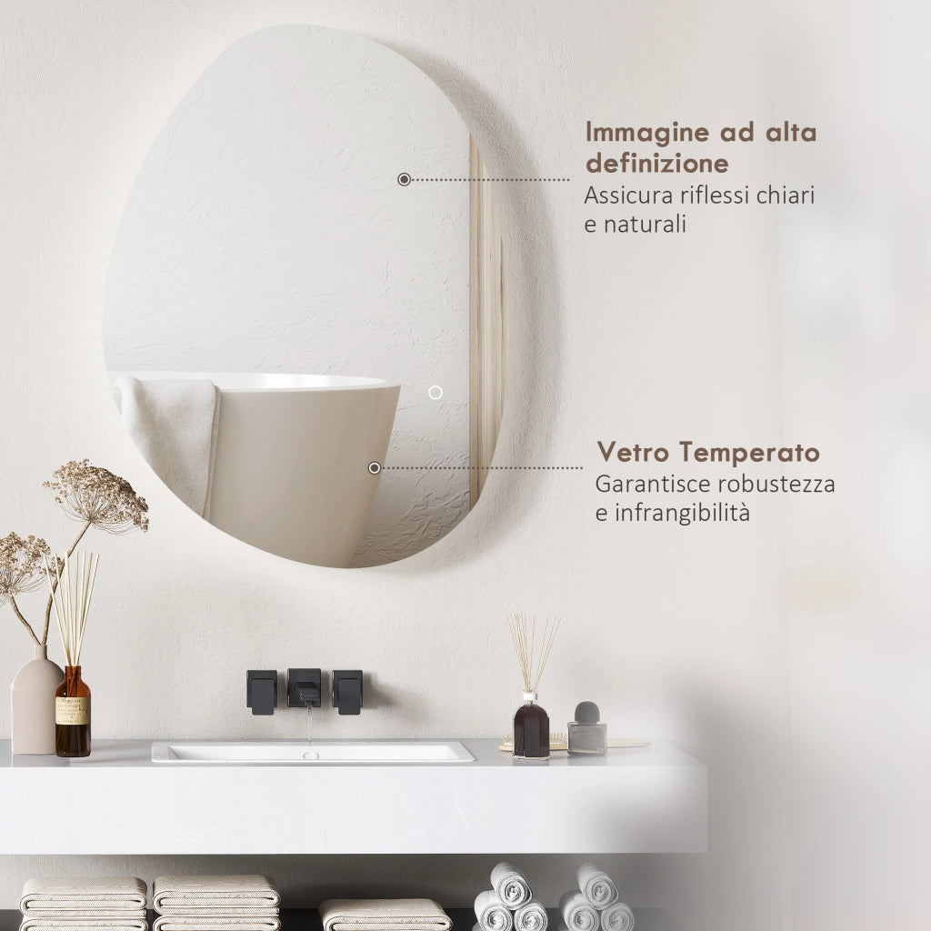 Specchio da Bagno LED con Luce Regolabile ¨C Xylo ¨C Vetro Temperato Argento 70x50 cm