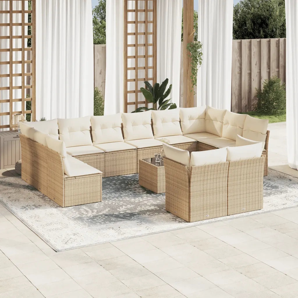 Set Divano da Giardino 13 pz con Cuscini Beige in Polyrattan 3218438