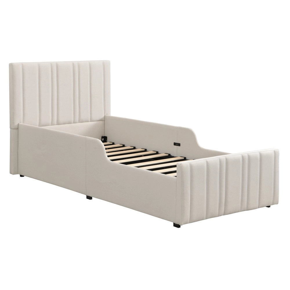 Letto Imbottito Singolo con Contenitore e Rete a Doghe ¨C Xylo ¨C 90x200 Beige