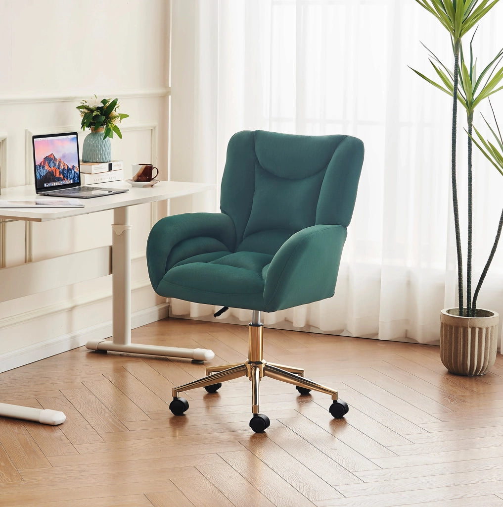 Sedia da ufficio in velluto verde regolabile con base dorata
