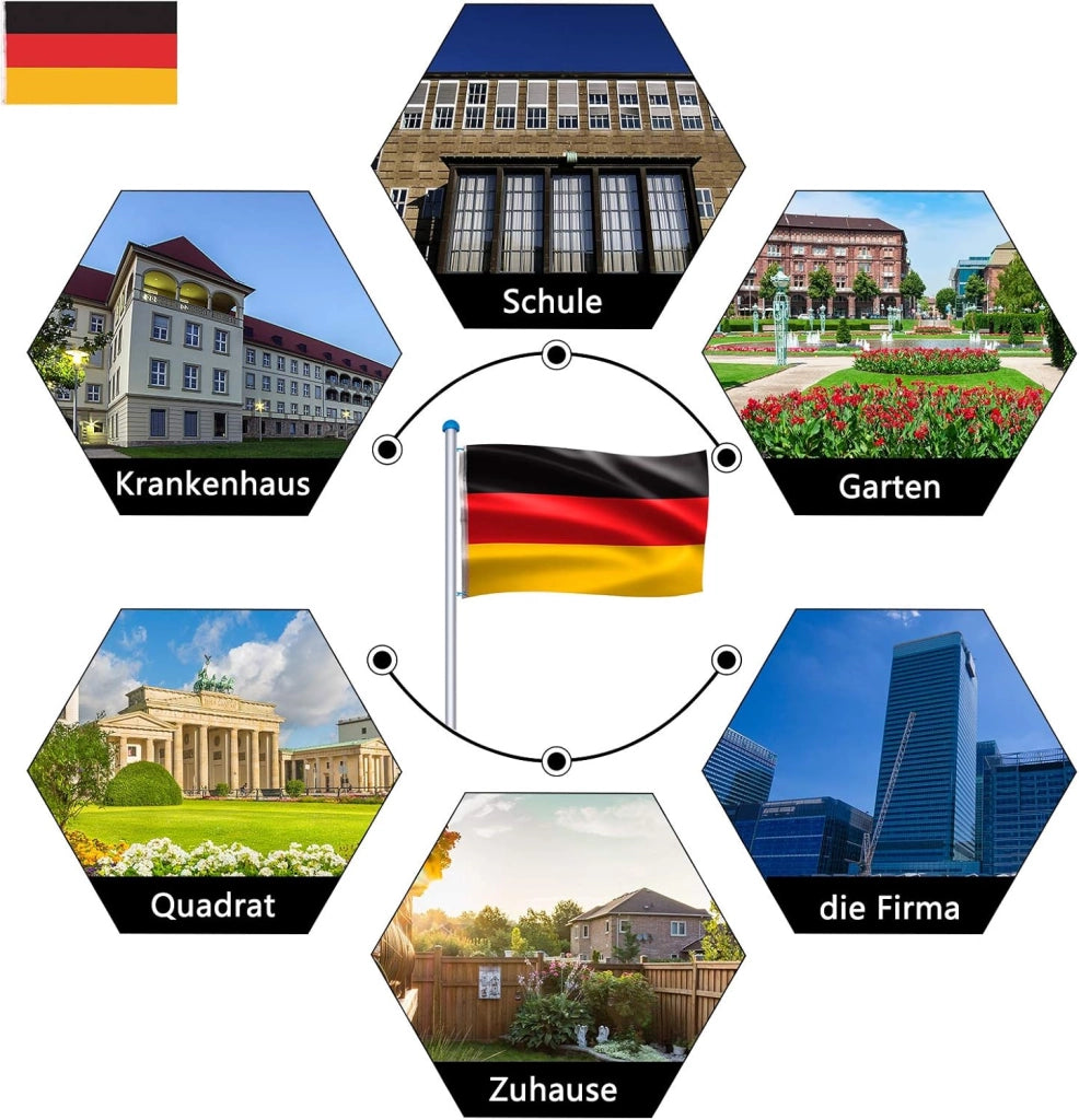 Asta per bandiera, in alluminio, 6,5 m, regolabile in altezza, con bandiera della Germania, per balcone, giardino