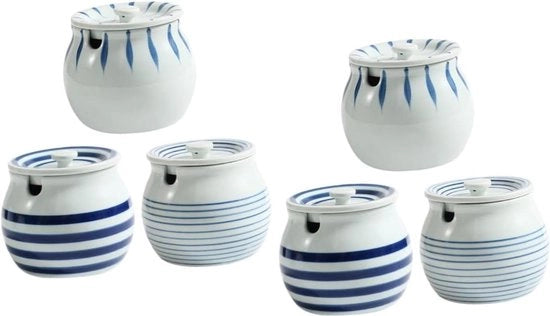 Contenitori per terrarium - 6 Set di contenitori per pianta con coperchio - Bacchette di vetro - Ceramica - Stile giapponese - Contenitori di lavoro per la conservazione