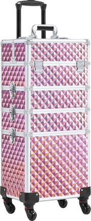 Carrello di Trucco 4 in 1 con Ruote e Cassetti - Borsa di Cosmetici Rosa