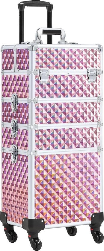 Carrello di Trucco 4 in 1 con Ruote e Cassetti - Borsa di Cosmetici Rosa