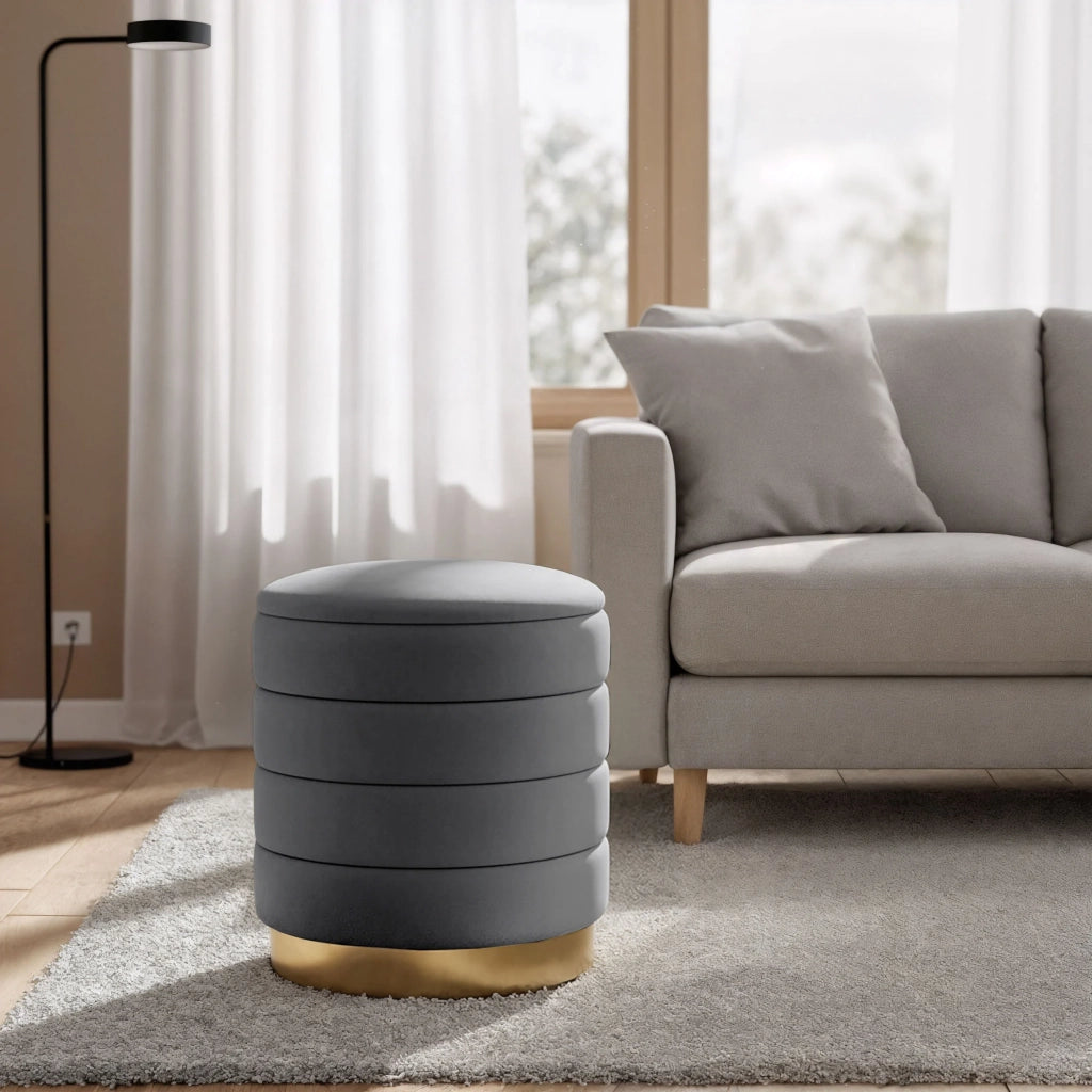 Pouf contenitore cilindrico in velluto 40 cm LUNA Grigio Scuro