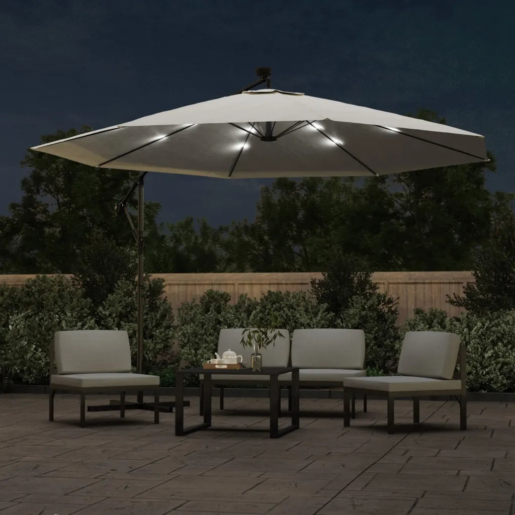 Ombrellone a Sbalzo con LED e Palo in Metallo 350 cm Sabbia 44523