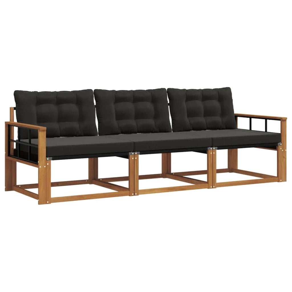 Set di divani da esterno con cuscino 3 pcs Naturale e Nero