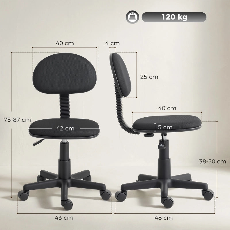 SEDIA DA UFFICIO SENZA BRACCIOLI GIREVOLE REGOLABILE NERA 43x48x75-87 cm