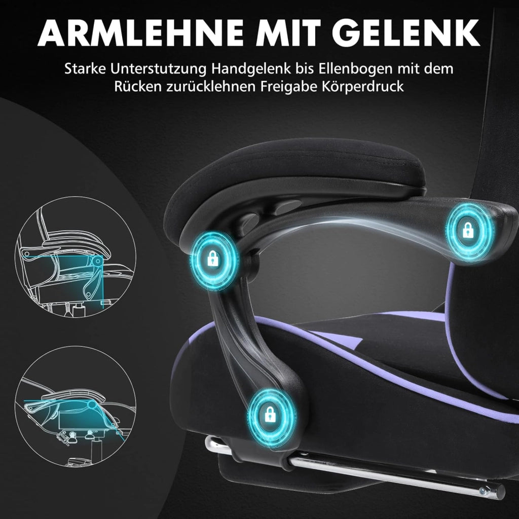 Sedia da gioco, sedia da ufficio, sedia ergonomica, sedia da gioco, con supporto per massaggi, sedie task con poggiapiedi e poggiatesta, tessuto viola