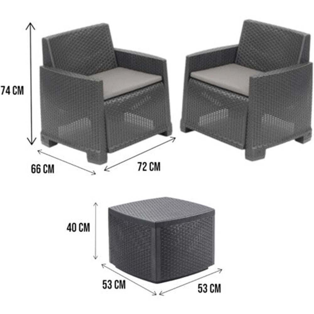 Trade Shop - Set Salotto Esterno Con 2 Poltrone Tavolino Contenitore Effetto Rattan Cuscini Giardino -