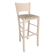 Sgabello alto da bar Lucy h 73 cm in legno grezzo con seduta in paglia