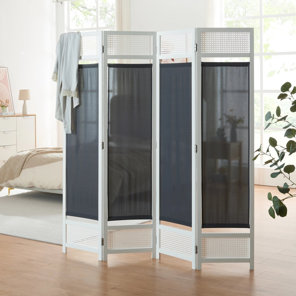 Paravento Pieghevole Dorotea per Interni Separè a 4 Pannelli 160 x 170 cm Bianco / Grigio Scuro [en.casa]