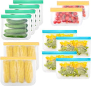 Sacchi di silicone riciclabili - 12 pezzi, per carne, frutta, snack - contenitori di conservazione per alimenti.
