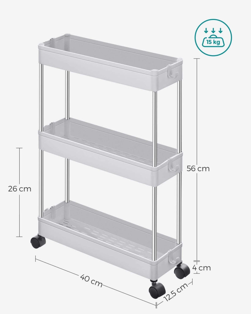 Carrello portaoggetti mobile Valora White con 3 ripiani portaoggetti per cucine