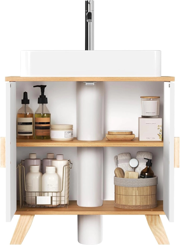 Mobiletto Sottolavabo Sottolavello Armadietto sotto Lavandino per Bagno con Due Ante in Legno