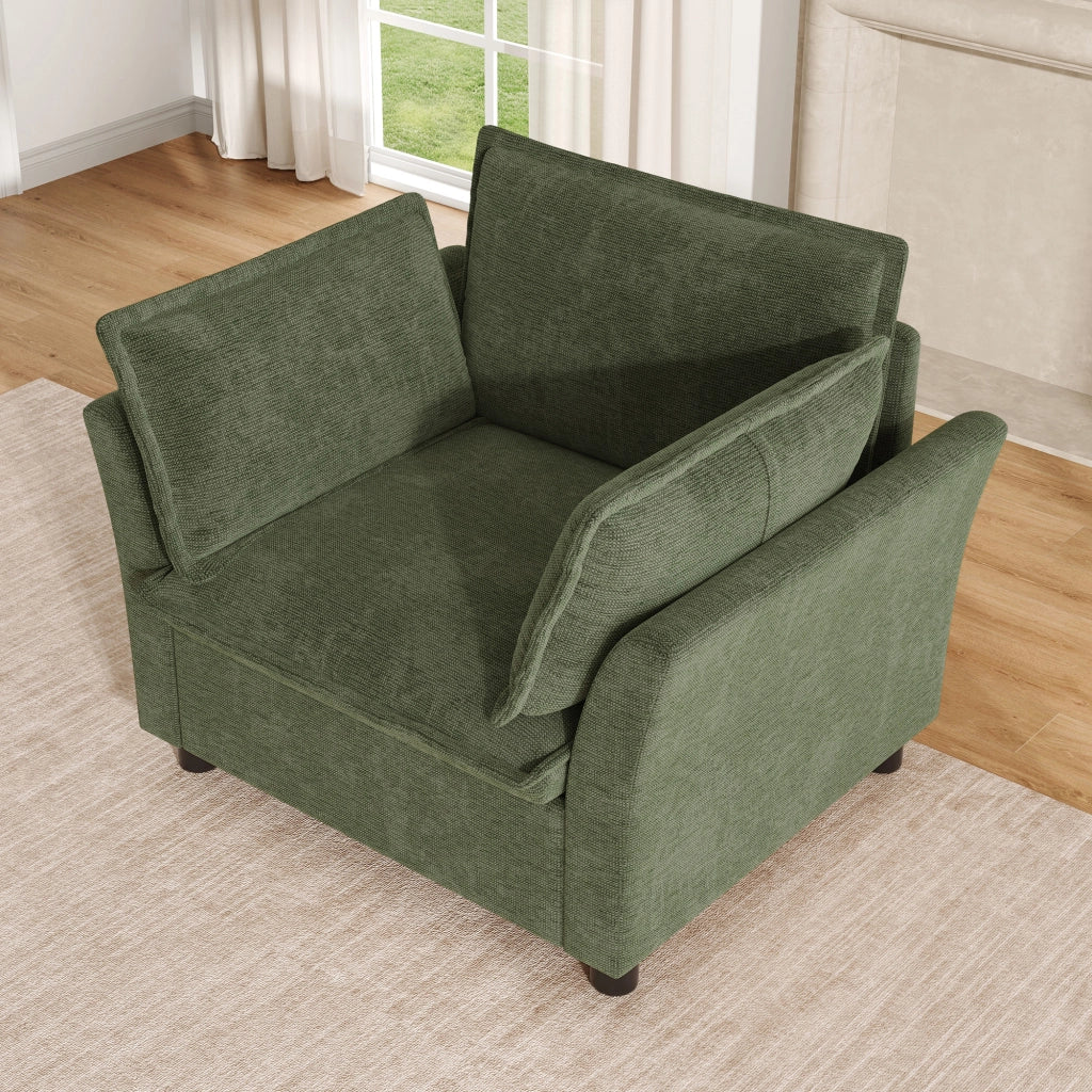 POLTRONA singola 90x81x87 cm in chenille verde con cuscini inclusi