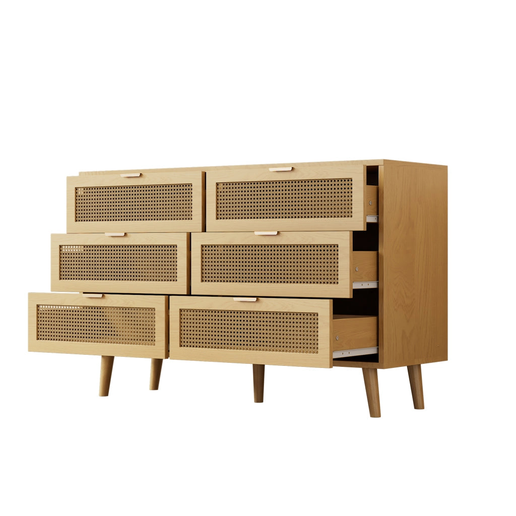 Com¨° con 6 cassetti in stile r¨¦tro, credenza in truciolare e legno massello, colore noce, 120x76,5x40 cm