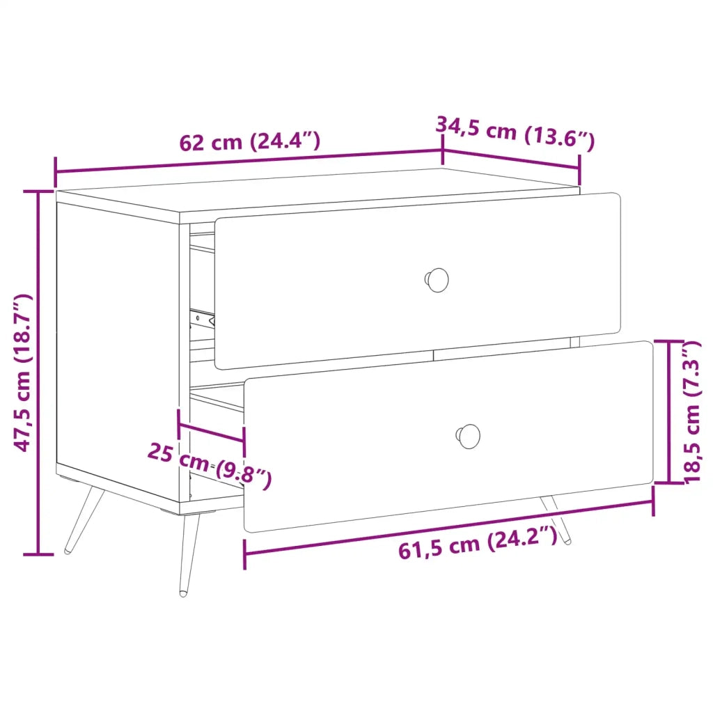 Comodino | Armadio da Notte | Mobiletto da notte Rovere Artigianale 62 x 34,5 x 47,5 cm
