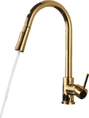 JANA | Rubinetto da cucina estraibile Premium in acciaio inox oro lucido miscelatore arco alto | gastro alta pressione ruotabile a 360° 2 attacchi