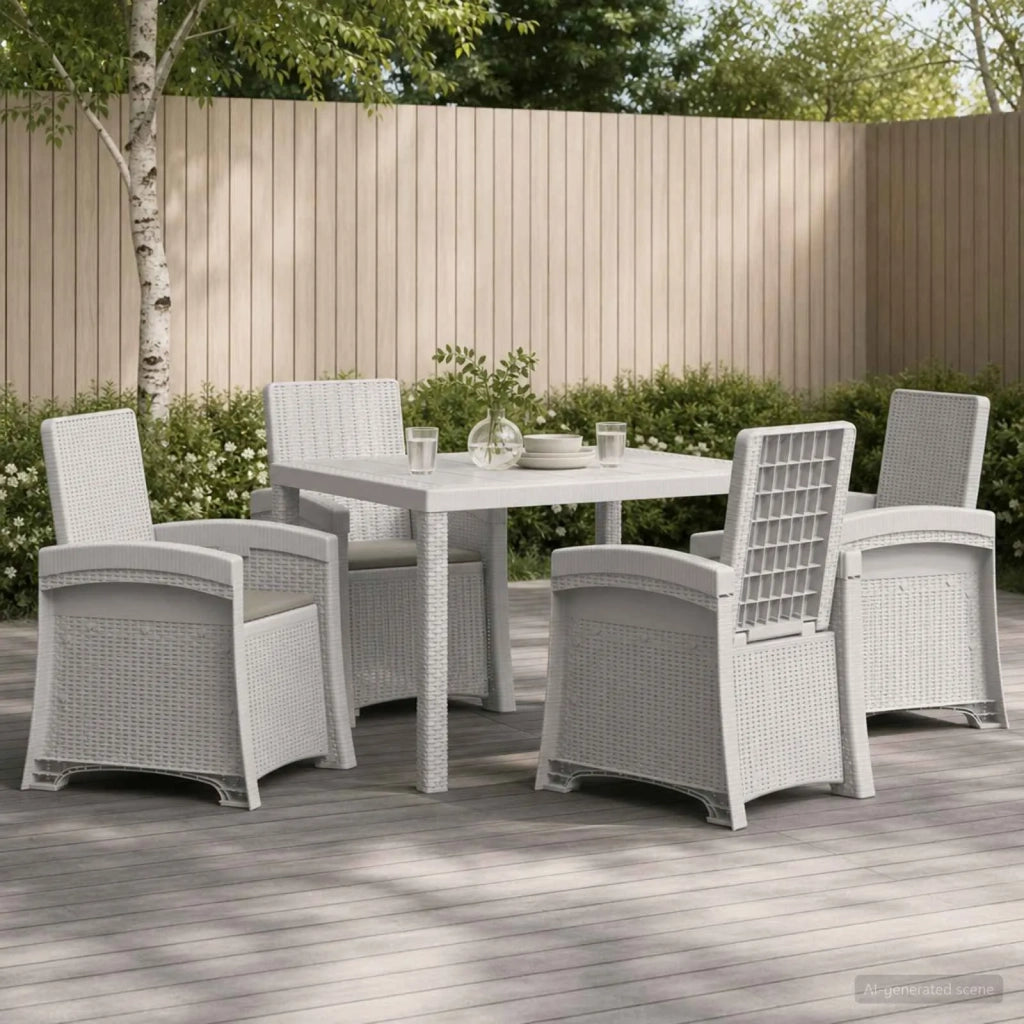 Set da Pranzo per Giardino 5 pz Bianco e Grigio Chiaro PP 3430114