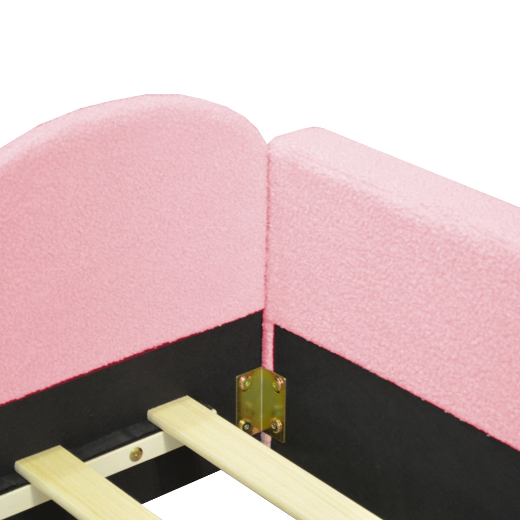 LETTO imbottito multifunzionale 214,5x95x42 cm tessuto teddy rosa