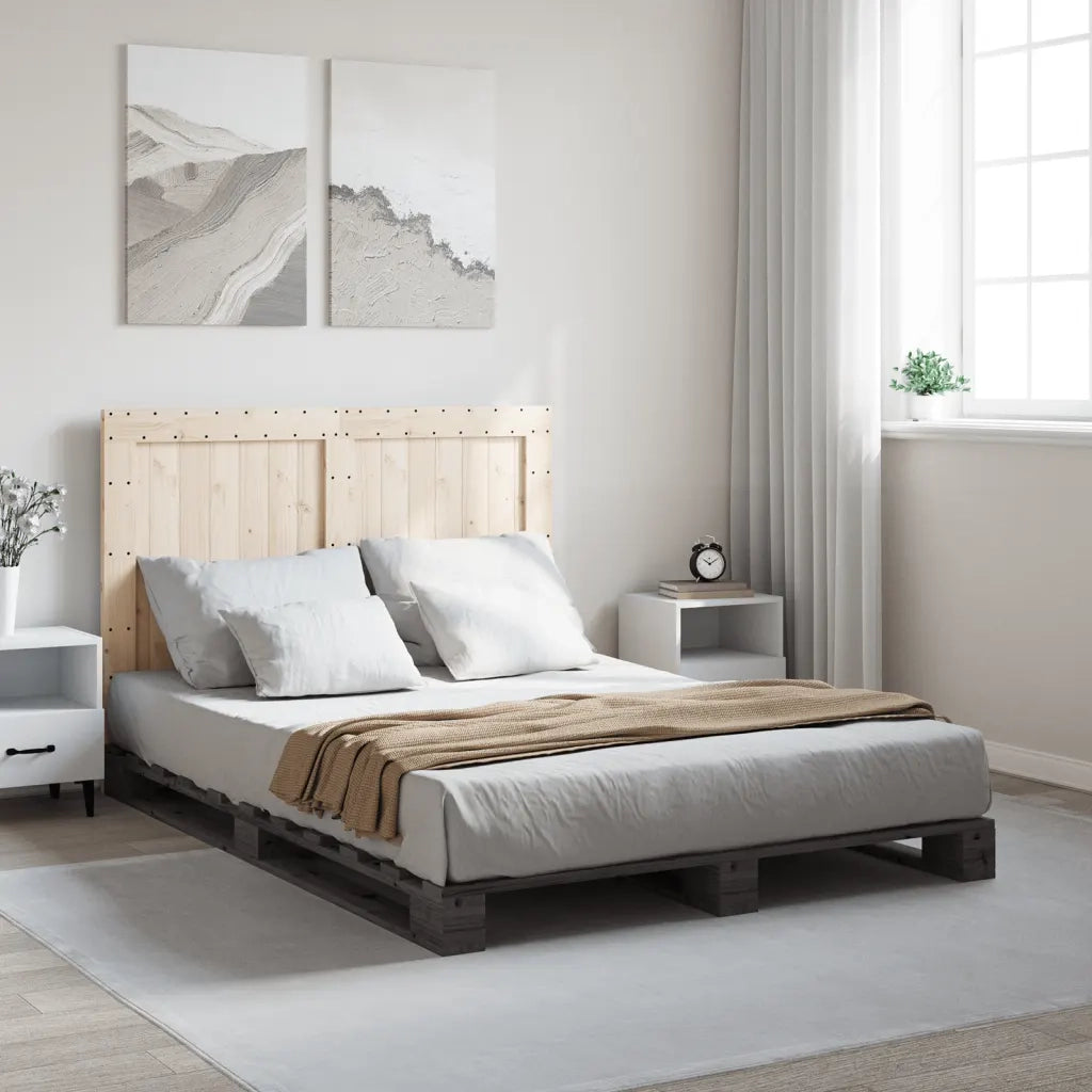 Letto matrimoniale | Letto per adulti | Giroletto con Testiera Grigio 140x200 cm Legno Massello di Pino