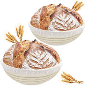 Raccoglitori per pane 2 pezzi - Fasce di rattan naturali - Materia prima per lievitazione - Materiale di alta qualità cotone/lino - Capacità fino a 600 gram di impasto - Senza muffa - Raccoglitori per pane