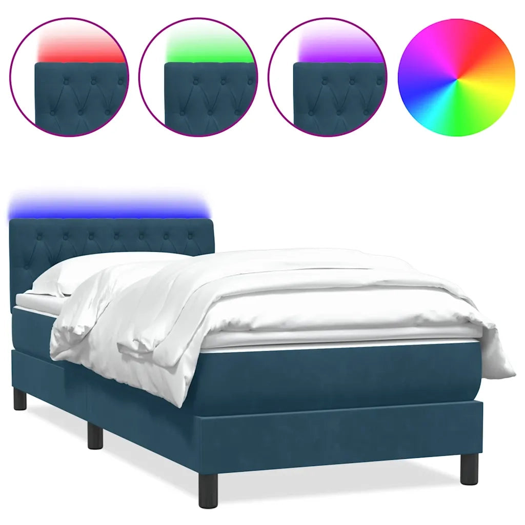Letto a Molle con Materasso e LED Blu Scuro 80x220 cm Velluto 3317197