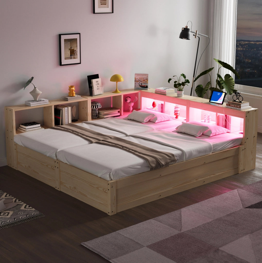 Letto multifunzionale 90/180 x 200 cm con LED e presa