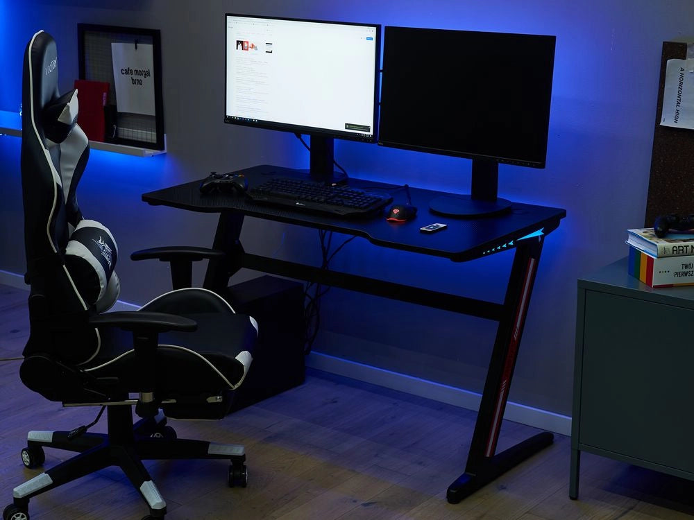 Scrivania da gioco con gambe in metallo MDF Nero rettangolare 120 x 60 cm con luci RGB Mobili per ufficio a casa dal design moderno