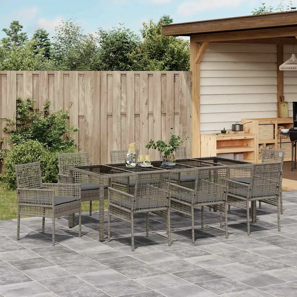 Set da Pranzo per Giardino 9 pcs Grigio polyrattan 3334877