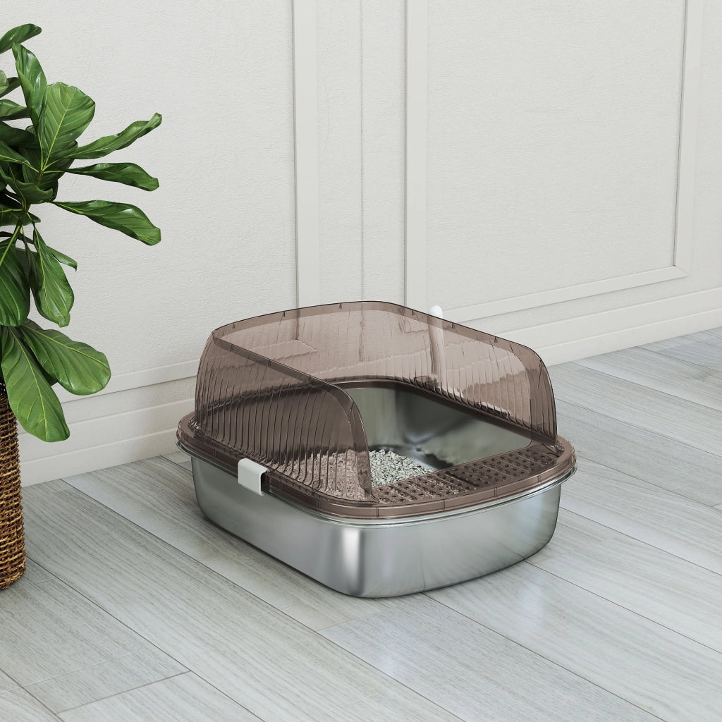 Arenero per Gatti Coperto con Vassoio Acciaio Inossidabile ¨C zephmum ¨C Grigio