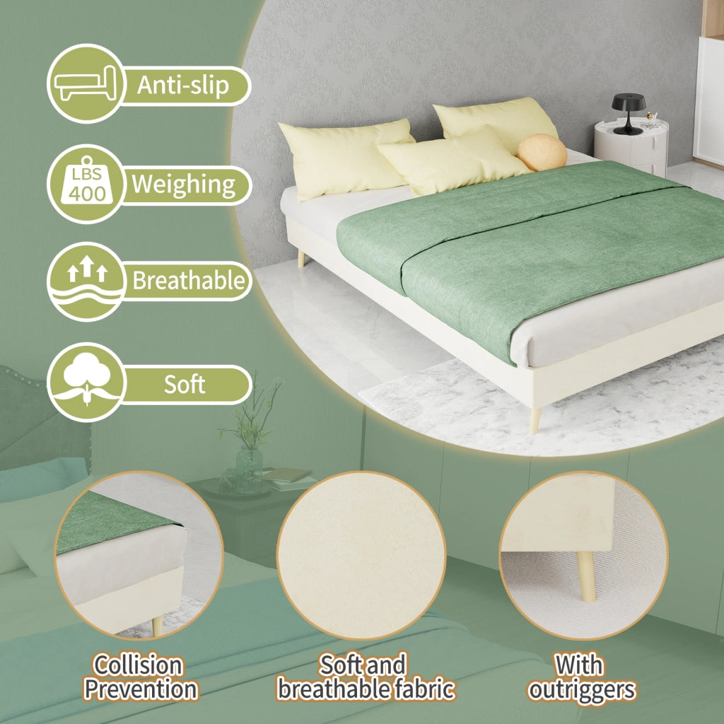 DESMIU Letto 140 × 200 cm 2 posti in tessuto, metallo e pannelli, senza materasso, beige