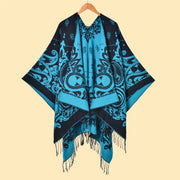 Sciarpa da donna Cashew con nappe e spacco, jacquard double face, spessa e calda.