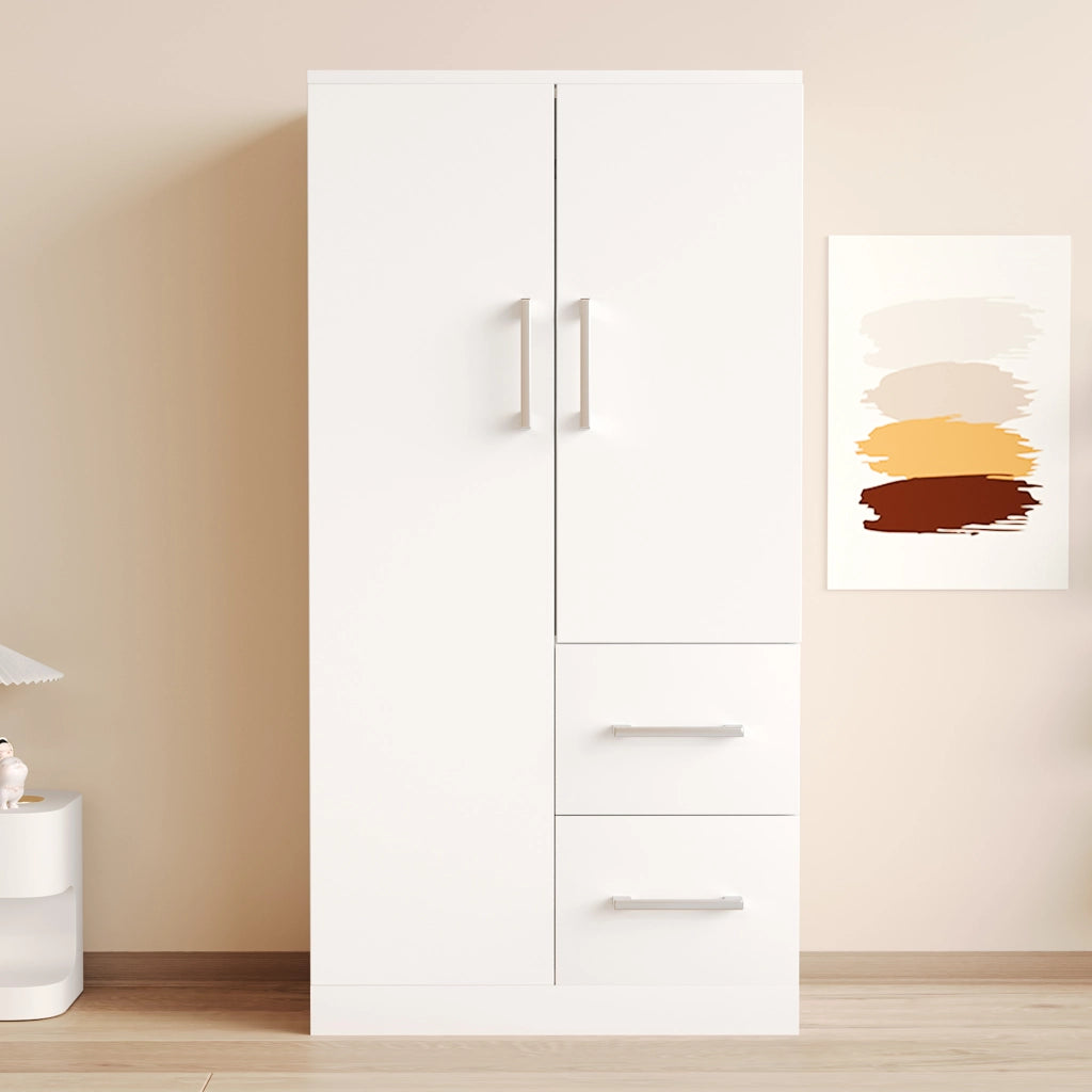 ARMADIO a doppia anta con cassetti 70 x 40 x 135 cm Legno Bianco