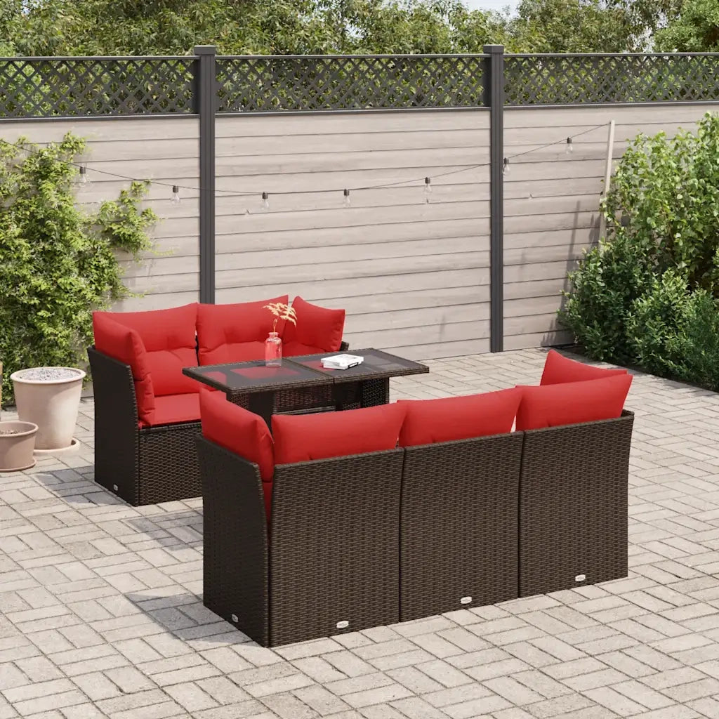 Set Divano Giardino 6 pz con Cuscini Marrone Polyrattan Acacia
