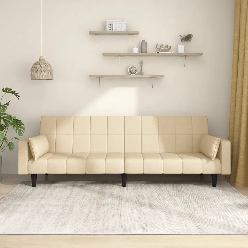 Divano letto | Sof¨¤ letto | Letto singolo a 2 Posti con 2 Cuscini Crema in Tessuto