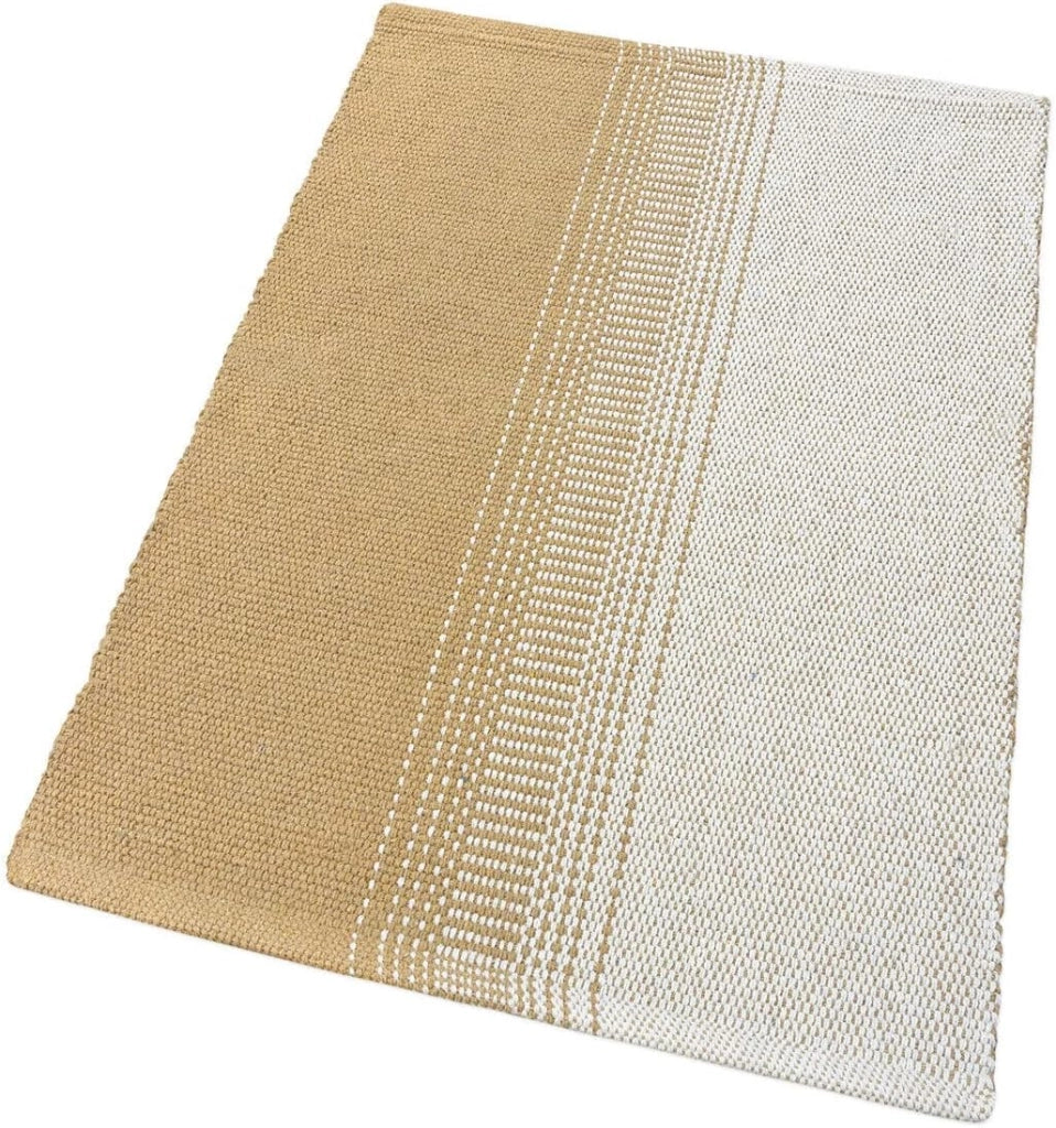 Tappeto Cucina Bagno Puro Cotone Assorbente Tessuto Intrecciato a Mano Beige 50x110 cm