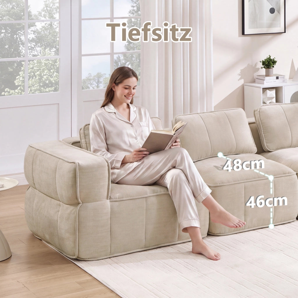 Divano modulare a 3 posti senza struttura in tessuto di poliestere con schiuma 32D base antiscivolo senza montaggio beige