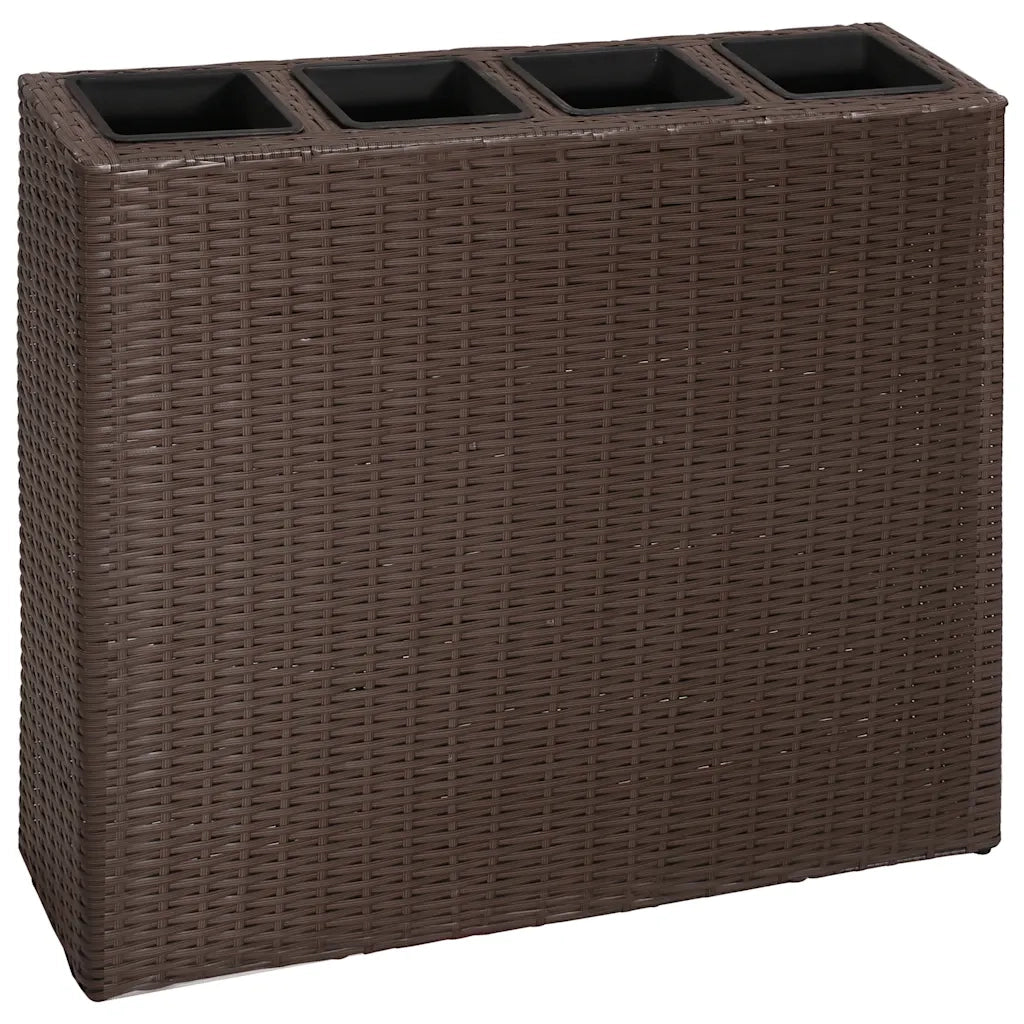 Letto Rialzato da Giardino con 4 Vasi-Vaso Elevata-Contenitore per Piant in Polyrattan Marrone